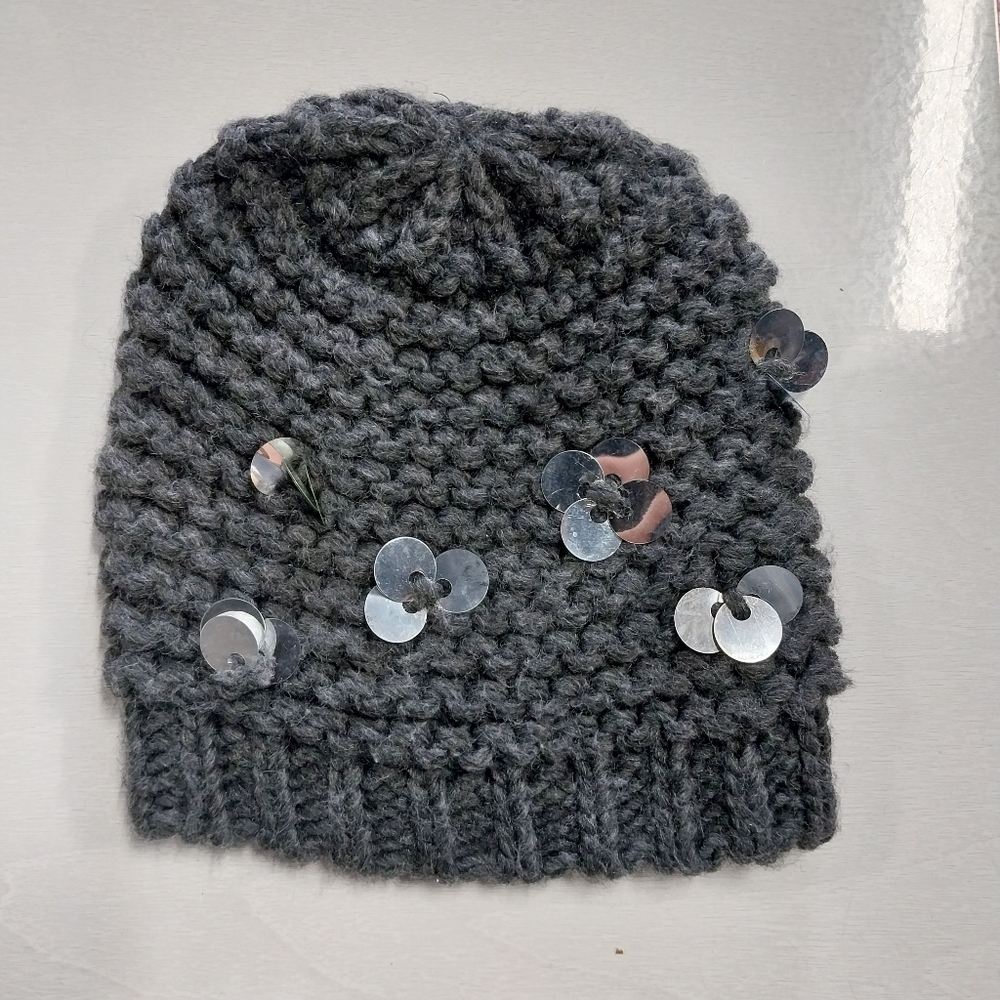 Gray Knit Raffaello Bettini Beanie with Sequins